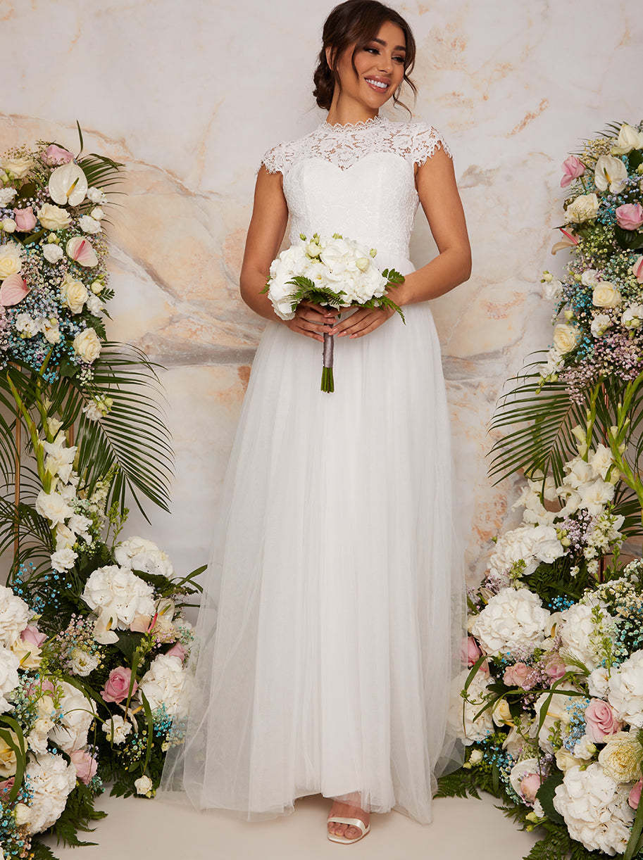 Premium Lace Backless Wedding Dress in White