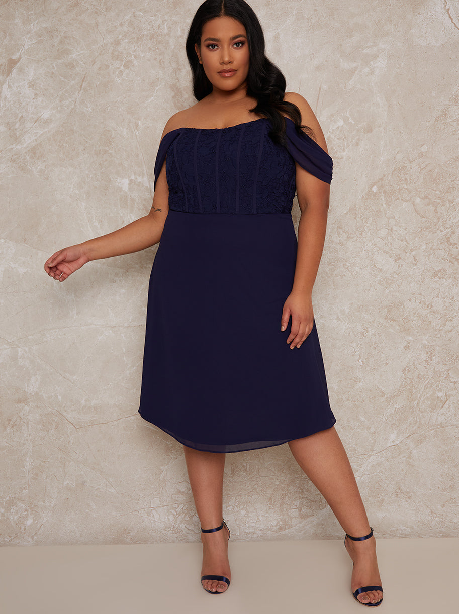 Chi chi london crochet lace skater dress in navy hotsell