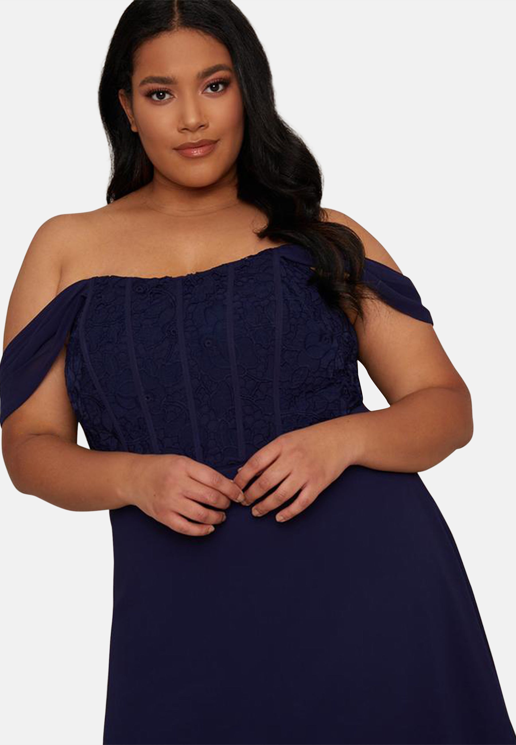 Chi chi london navy bardot dress hotsell