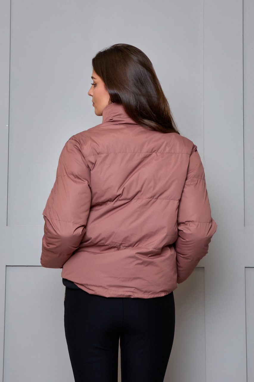 Cropped Padded Puffer Coat in Rust