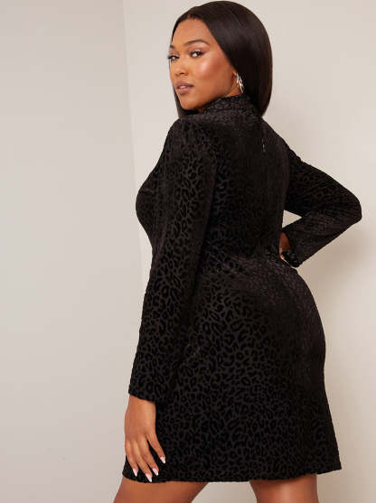 Long Sleeve Animal Devore Mini Dress in Black