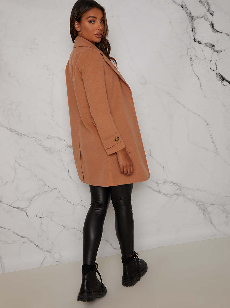 Structured Coat with Button-Up Waist Panel in Tan