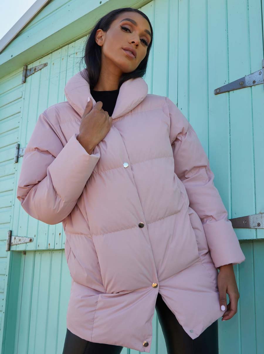 Padded Puffer Coat in Pink