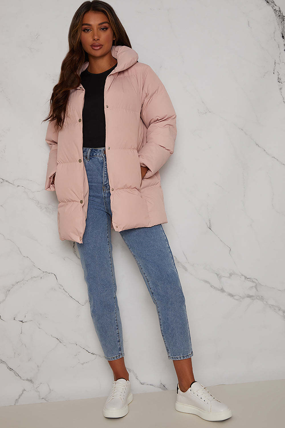 Padded Puffer Coat in Pink Chi Chi London UK