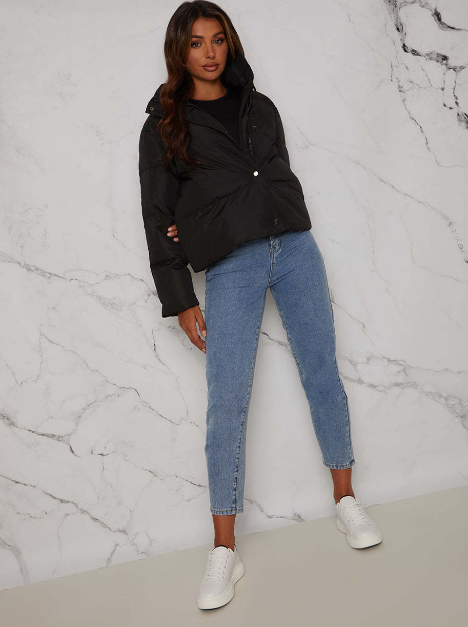 Cropped Padded Puffer Coat in Black