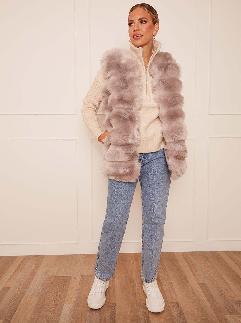 Faux Fur Gilet in Silver