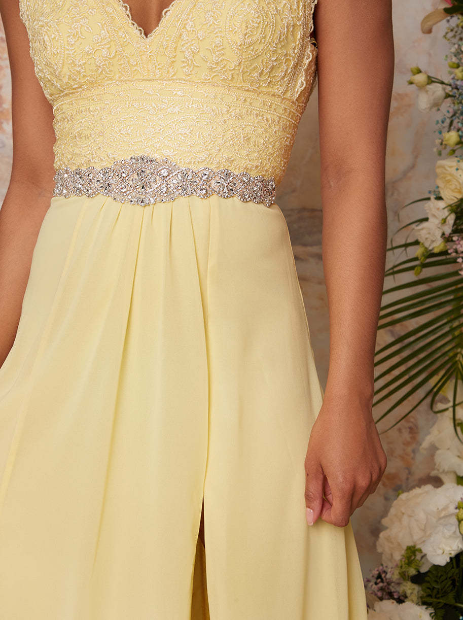 Embellished Satin Ribbon Belt in Lemon