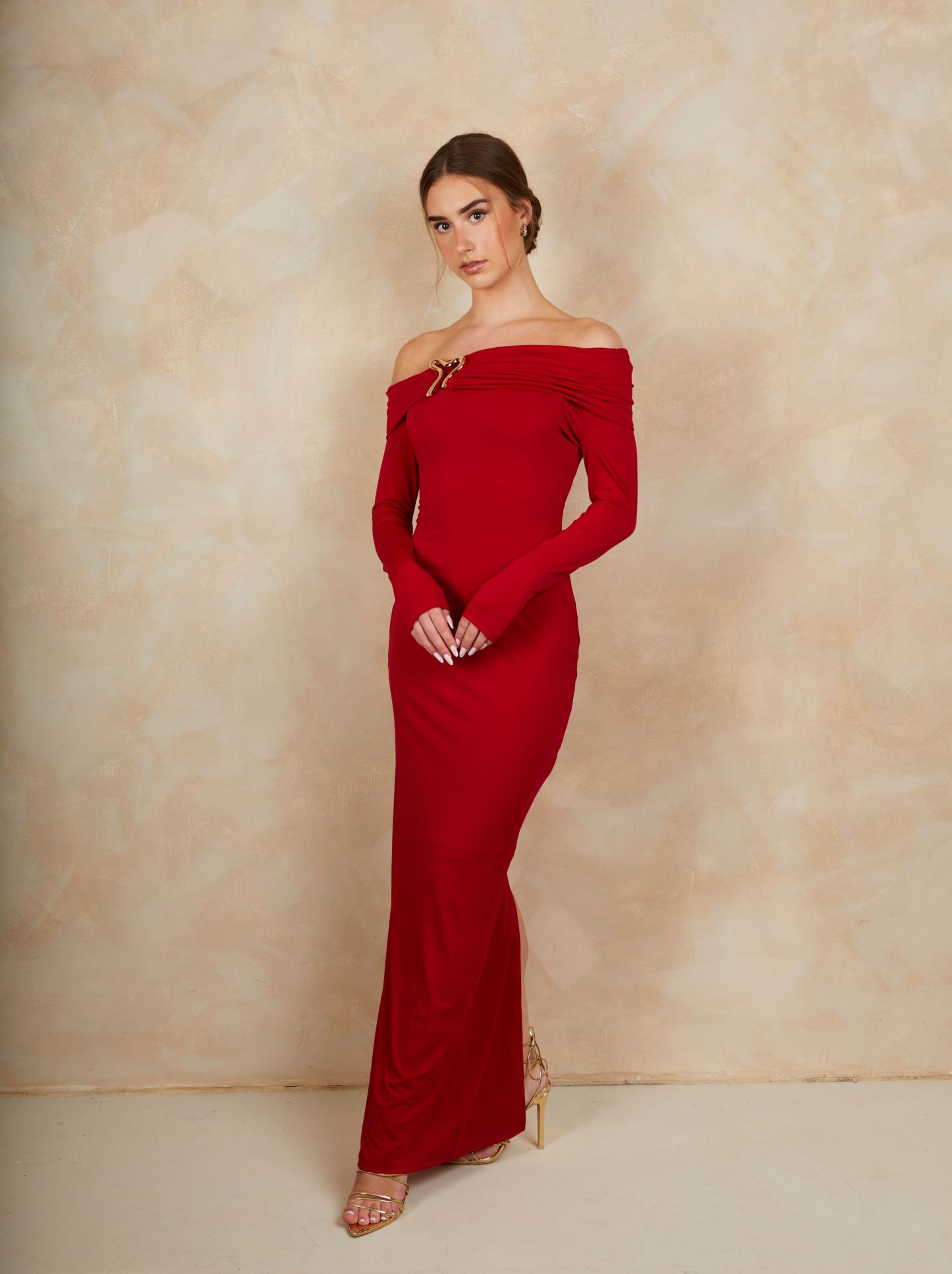 Bardot Hardware Detail Maxi Dress in Red