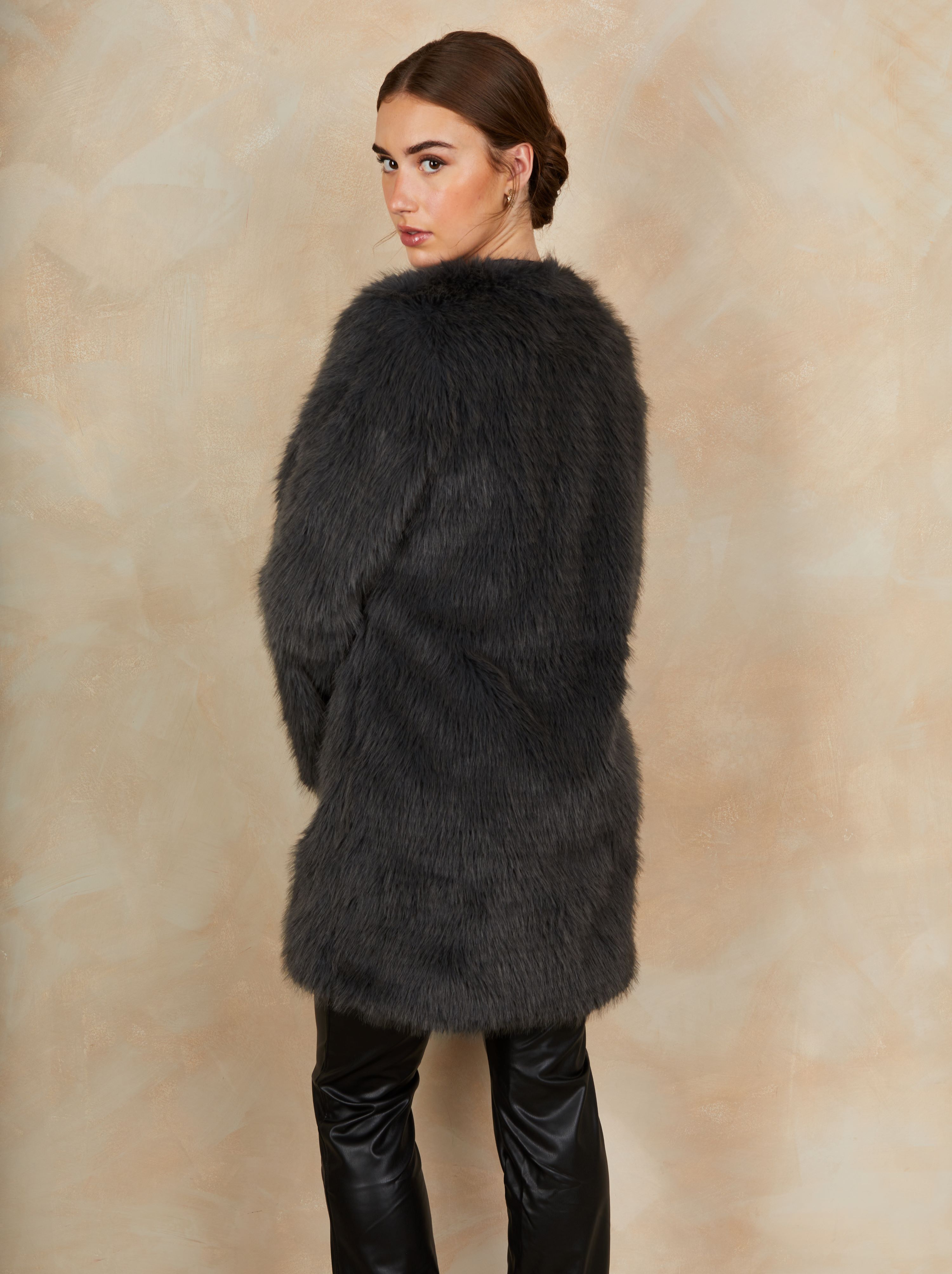 Shaggy Faux Fur Coat in Grey | Chi Chi London UK