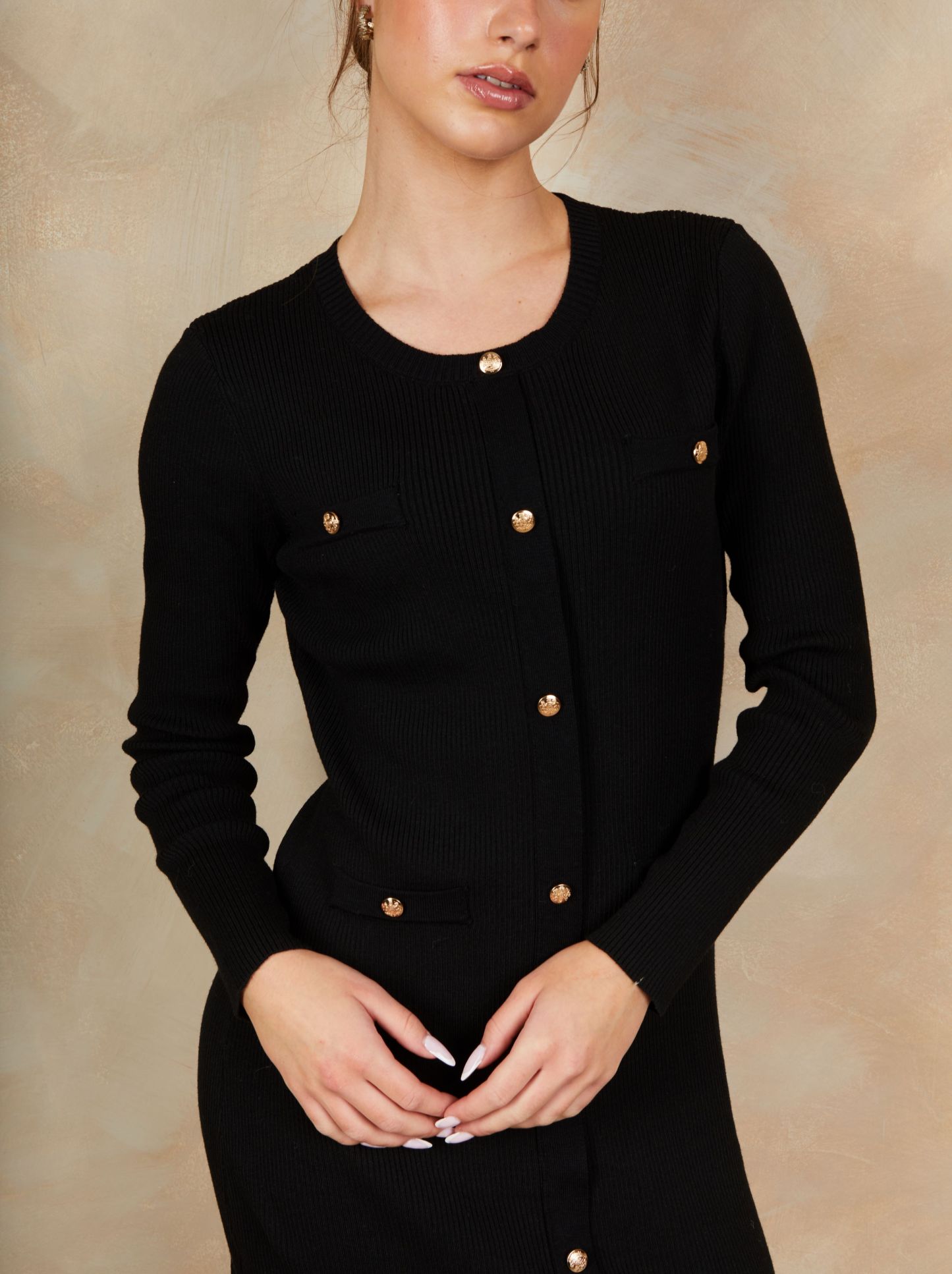 Long sleeve button down dress in Black