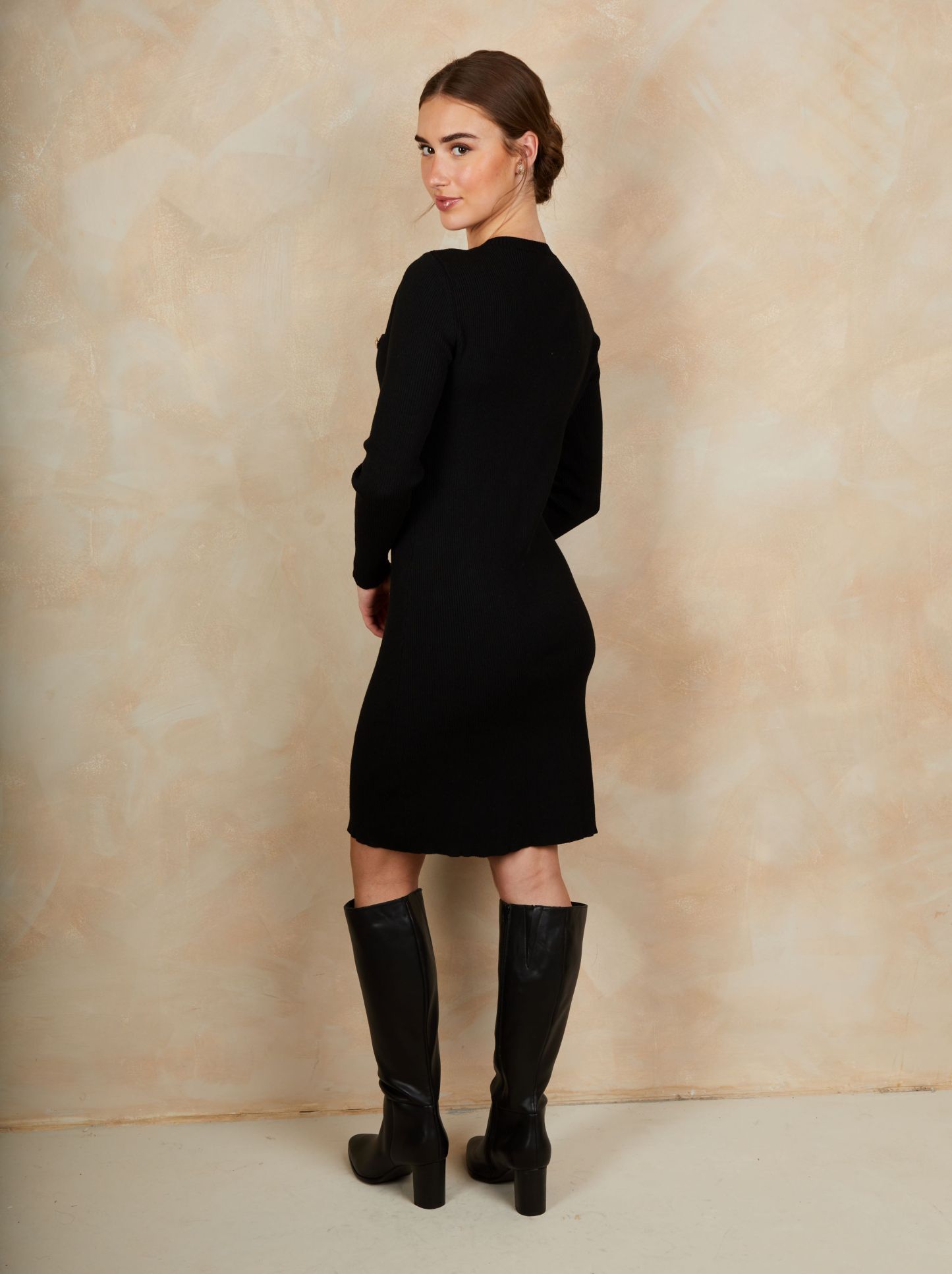 Long sleeve button down dress in Black