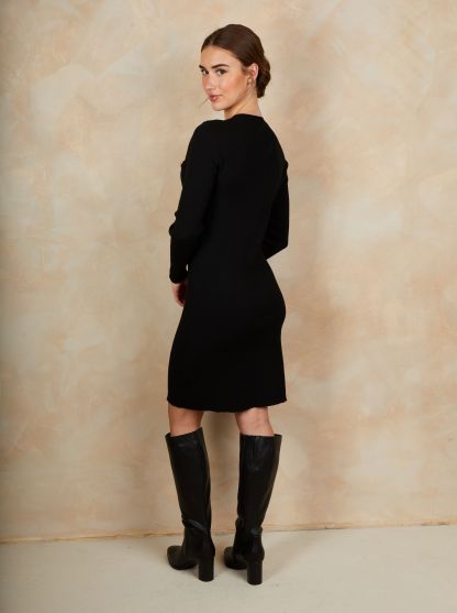 Long sleeve button down dress in Black