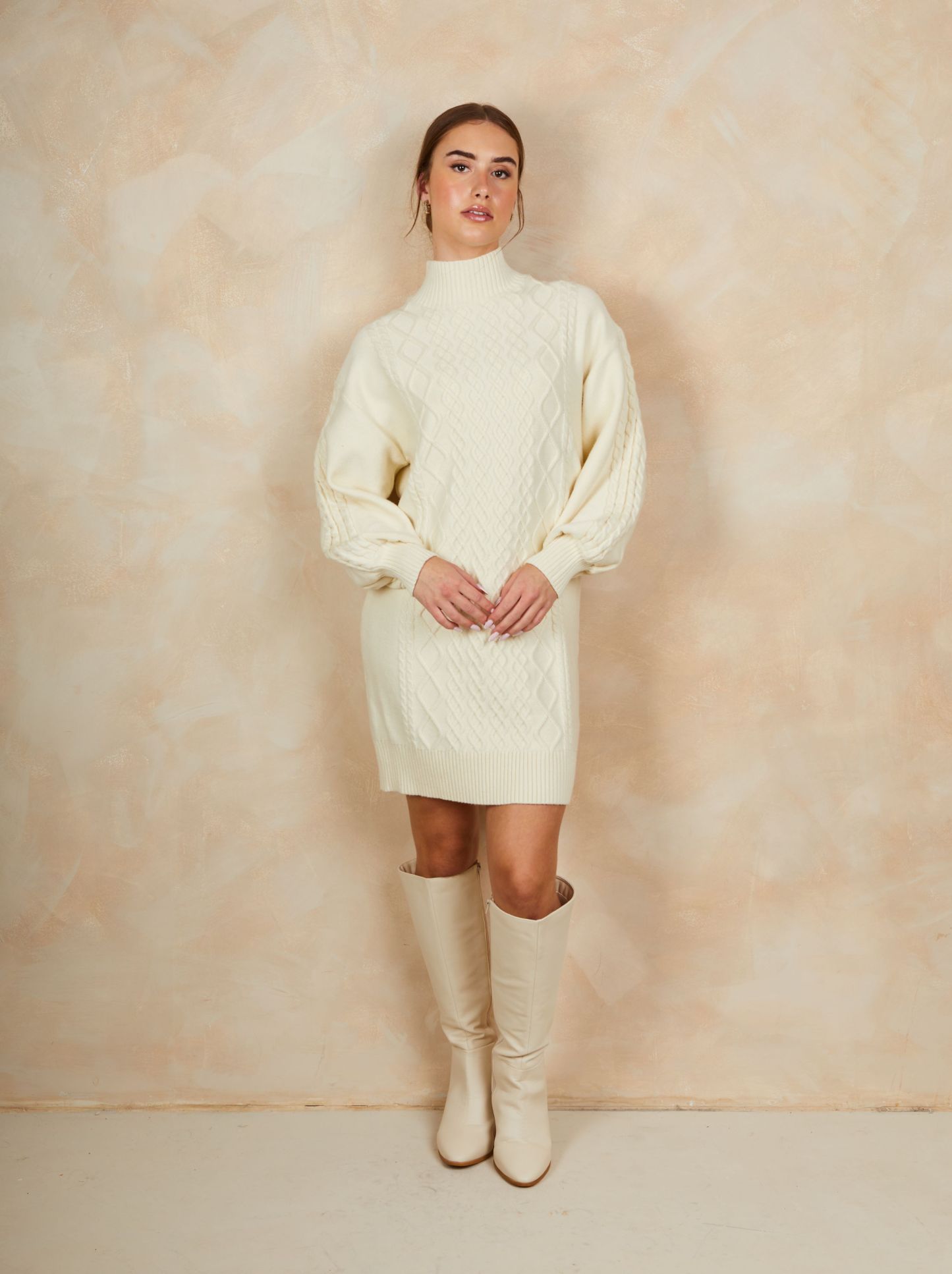 Roll Neck Dress in Cream