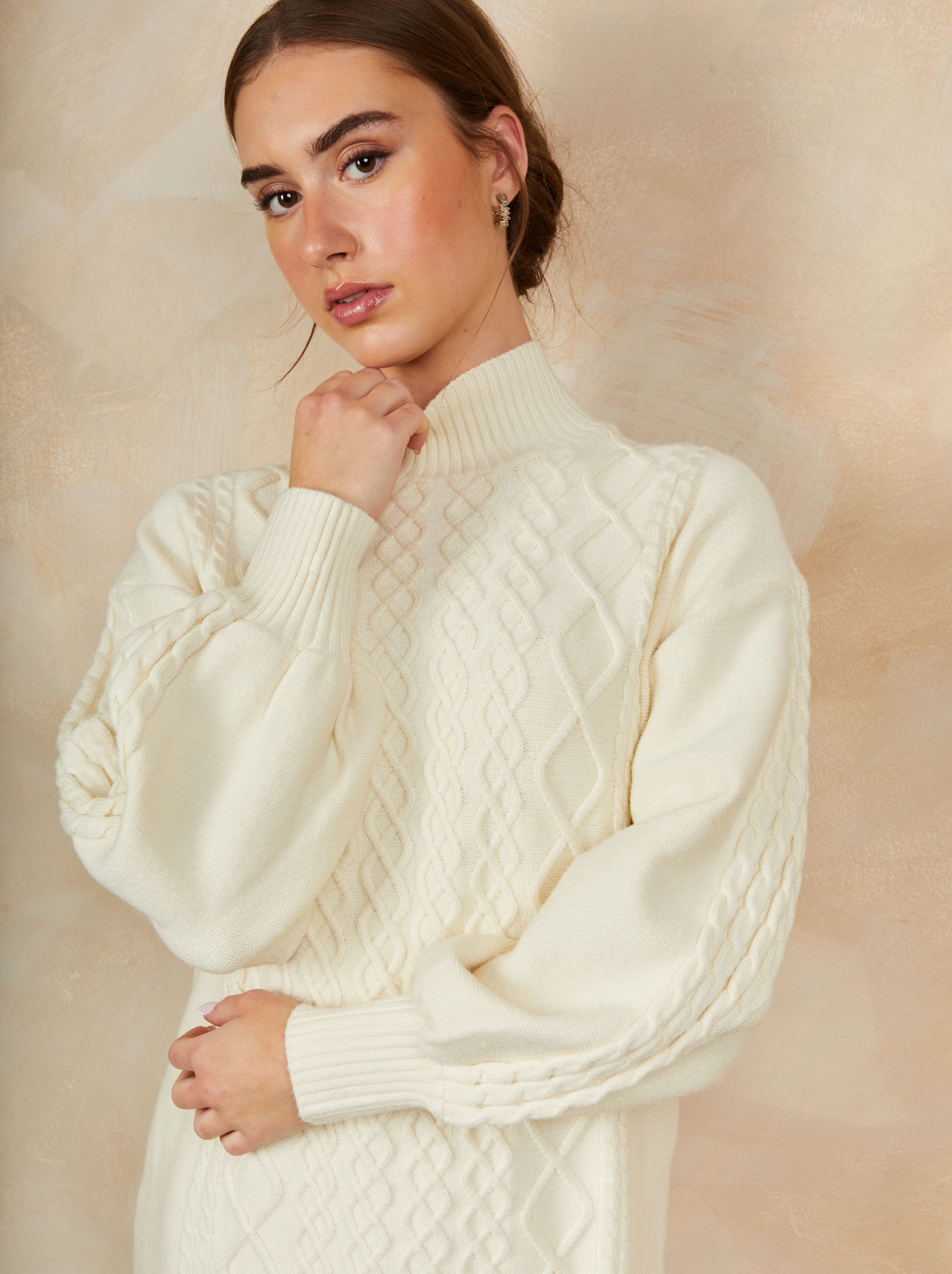 Roll Neck Dress in Cream