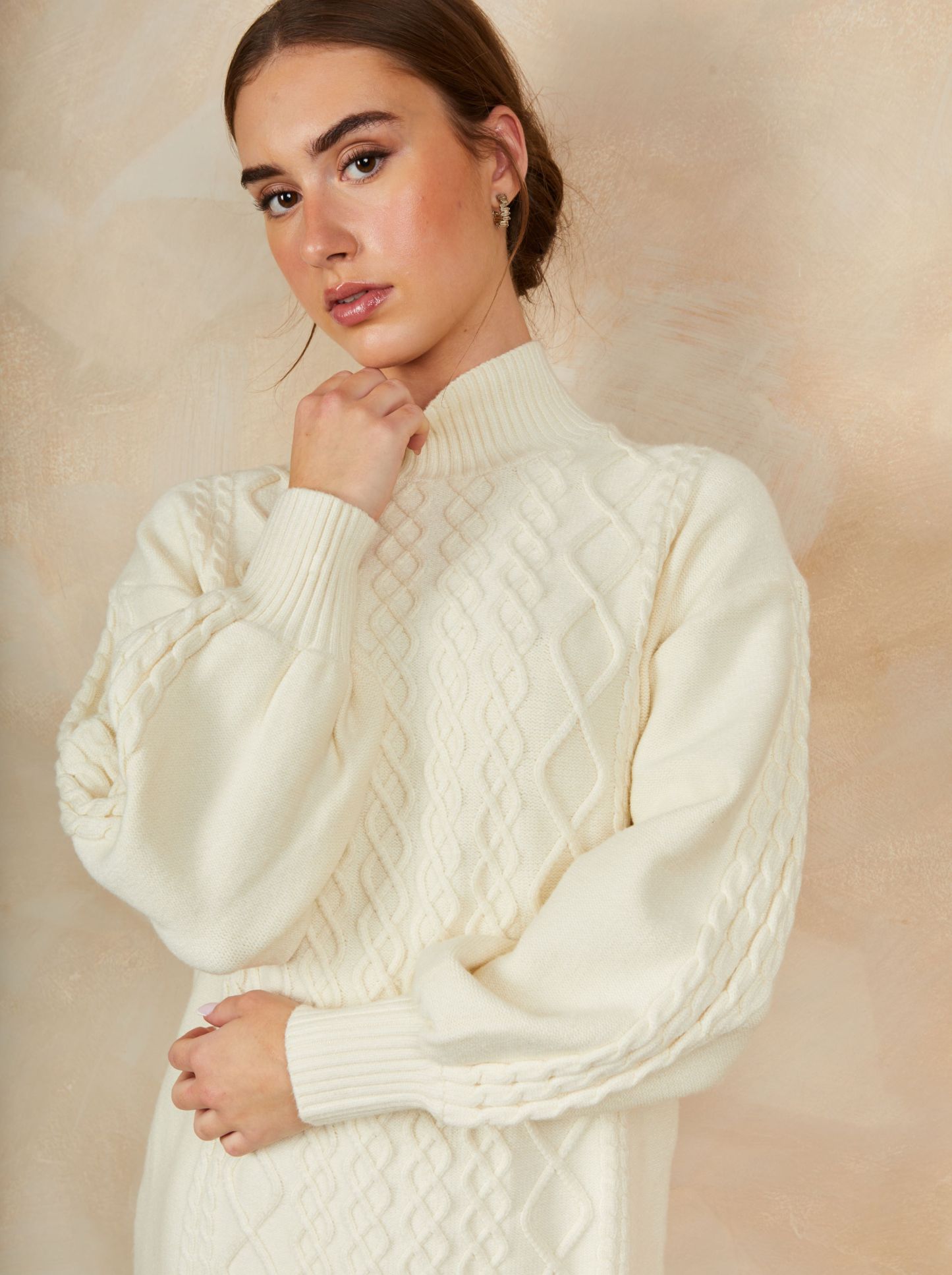 Roll Neck Dress in Cream