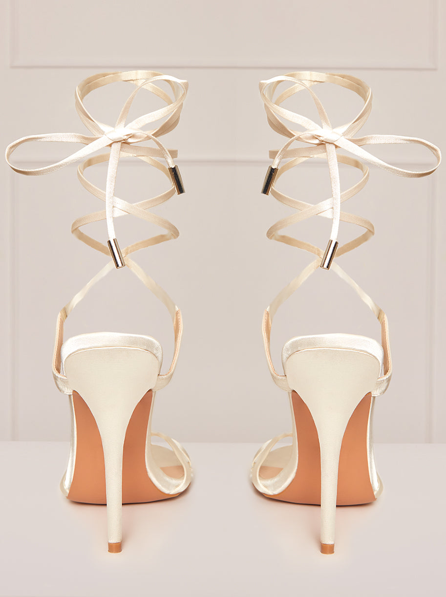 High Heel Lace Up Sandals in Cream