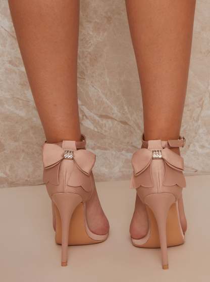 Stiletto Heel Bow Detail Sandals in Champagne