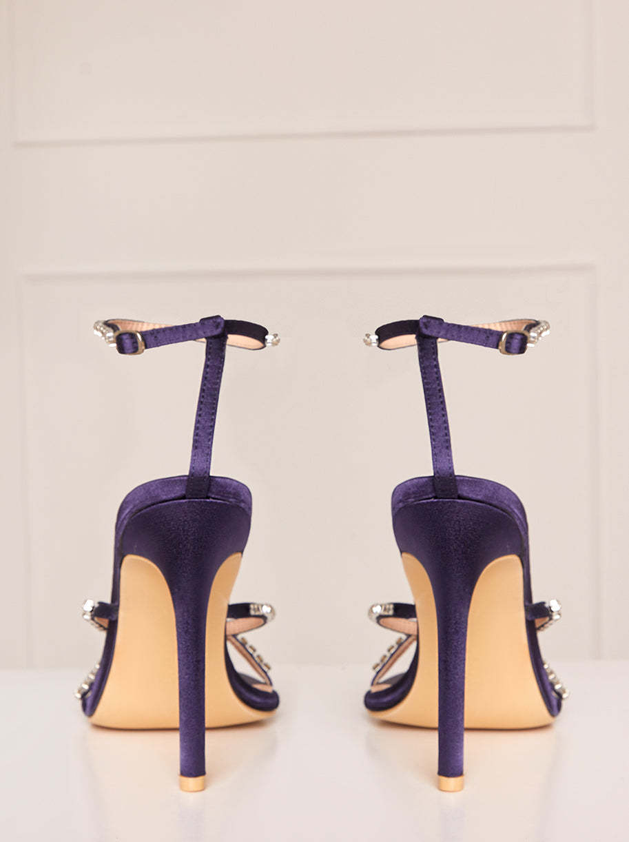 High Heel Diamante Strap Sandals in Navy