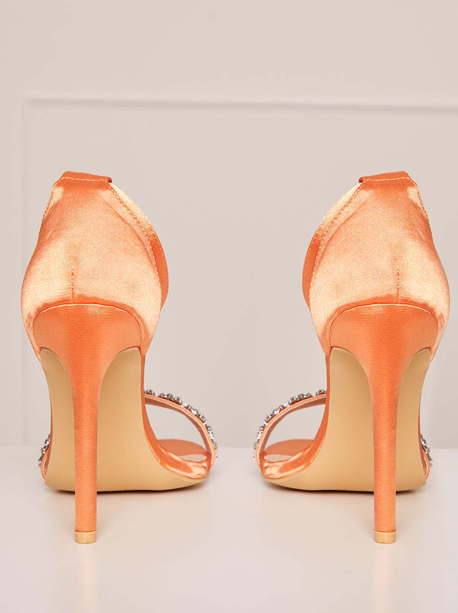 High Heel Diamante Strap Sandals in Orange
