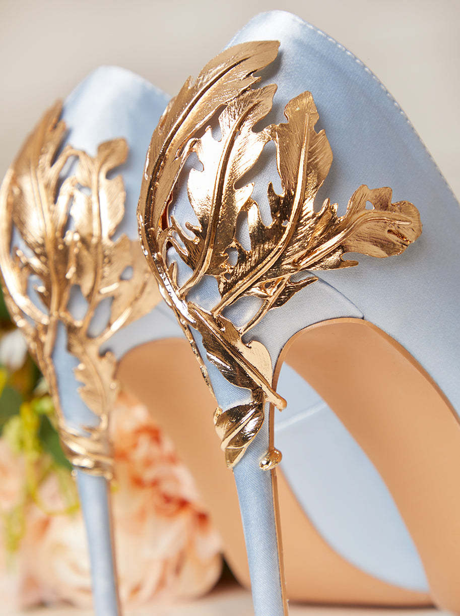 High Heel Embellished Satin Court Shoes in Blue