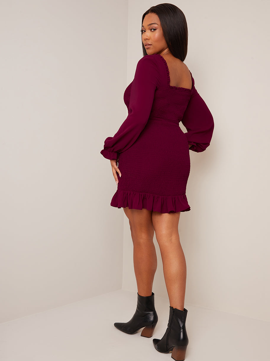 Long sleeve shirred dress best sale