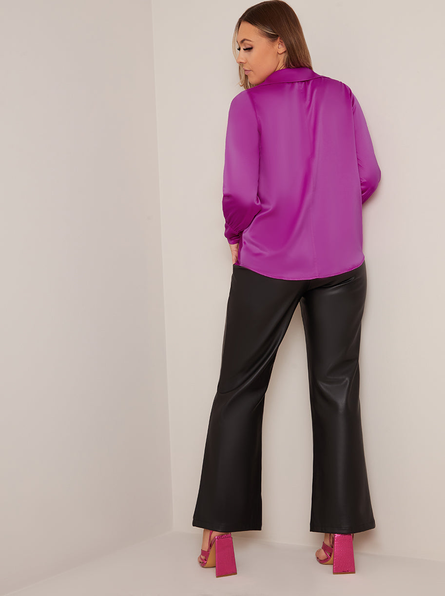 Long Sleeve Cowl Neck Top in Purple | Chi Chi London UK