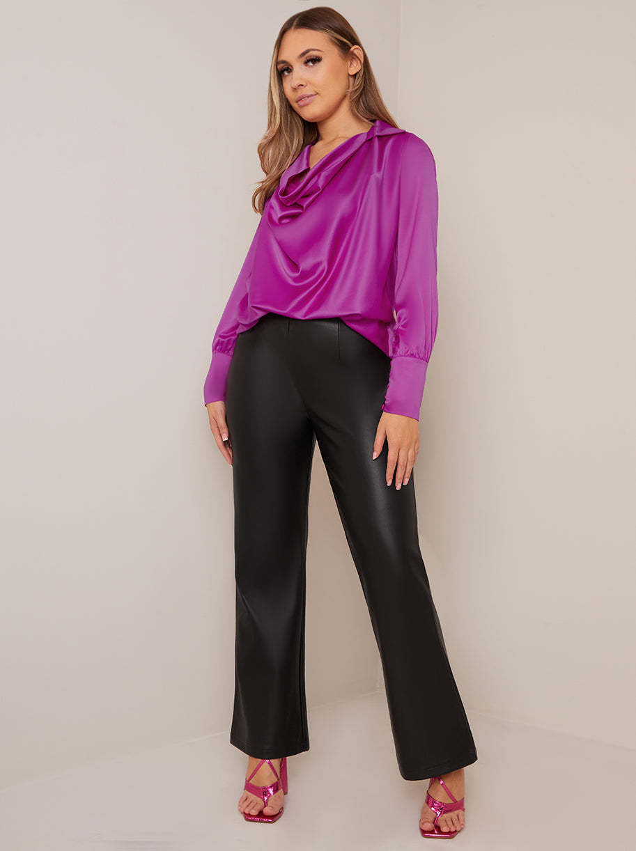 Long Sleeve Cowl Neck Top in Purple