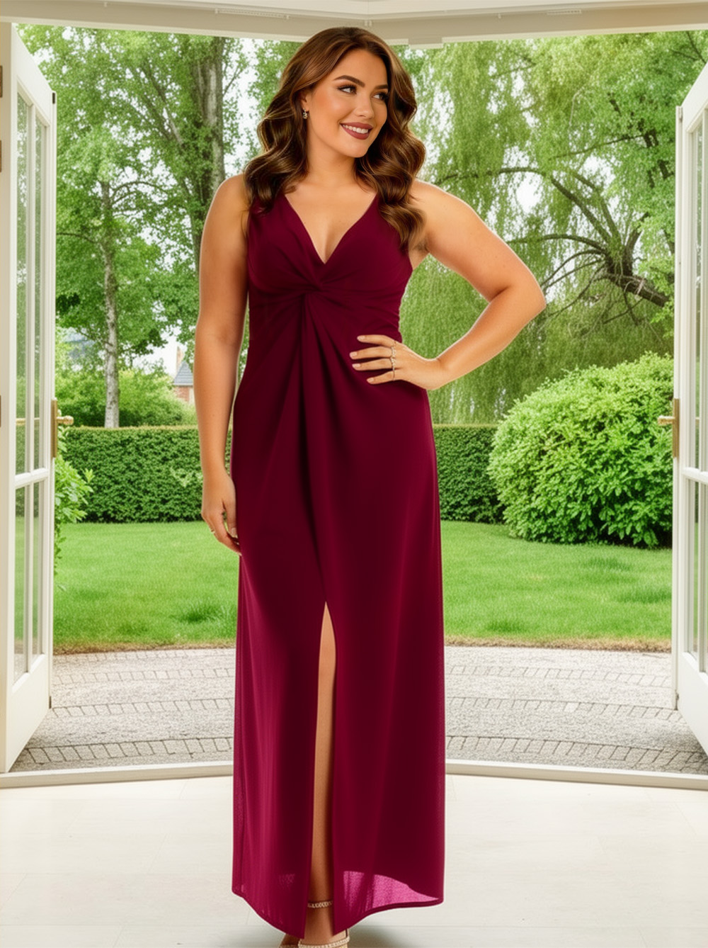 Knot Detail Maxi Dress in Wine