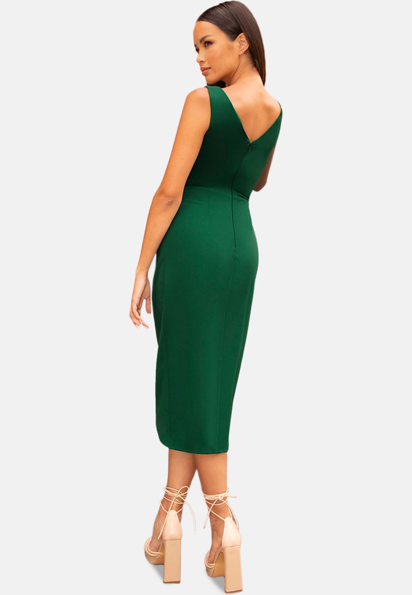 V Neck Wrap Style Bodycon Dress in Green Chi Chi London