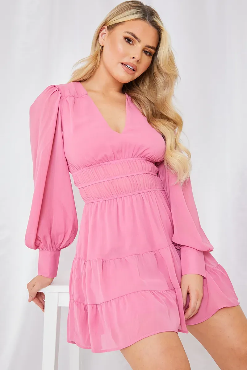 In The Style Shirred Waist Tiered Dress