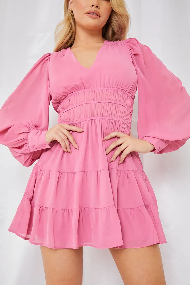 In The Style Shirred Waist Tiered Dress