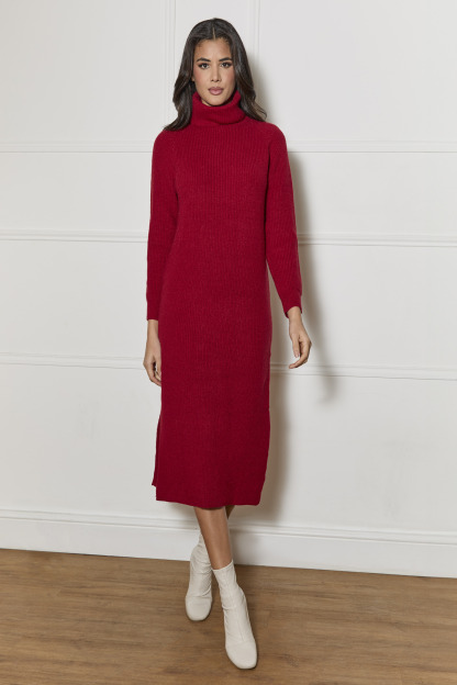 Roll Neck Oversized Jumper Dress in Red