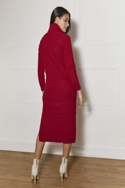 Roll Neck Oversized Jumper Dress in Red