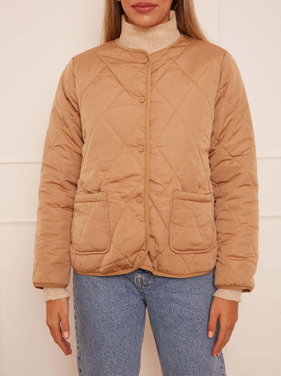 Quilted Short Jacket in Camel