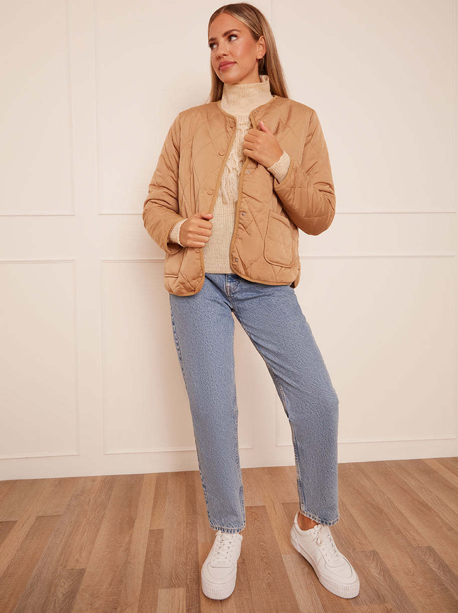 Quilted Short Jacket in Camel