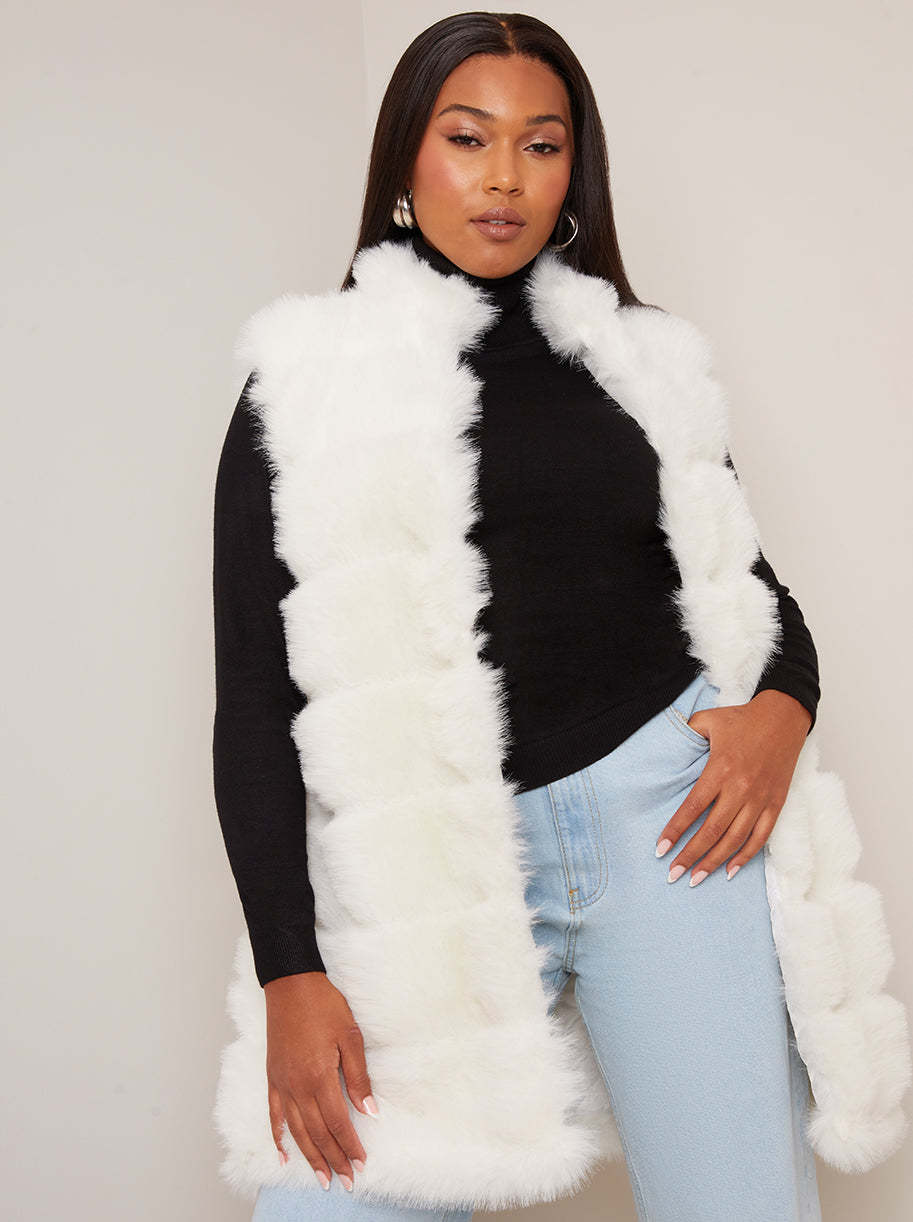 Faux Fur Stripe Gilet in Cream