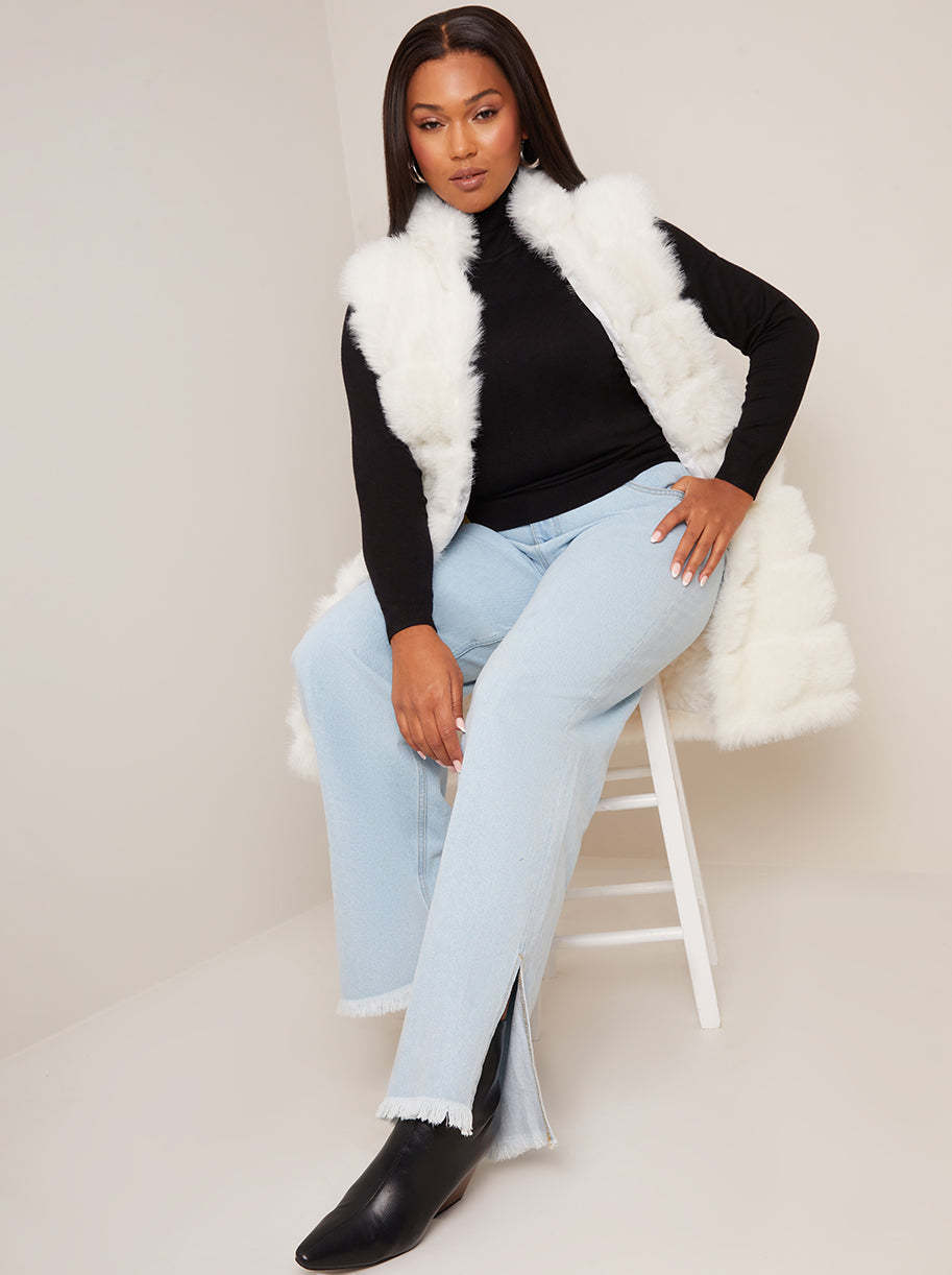 Faux Fur Stripe Gilet in Cream