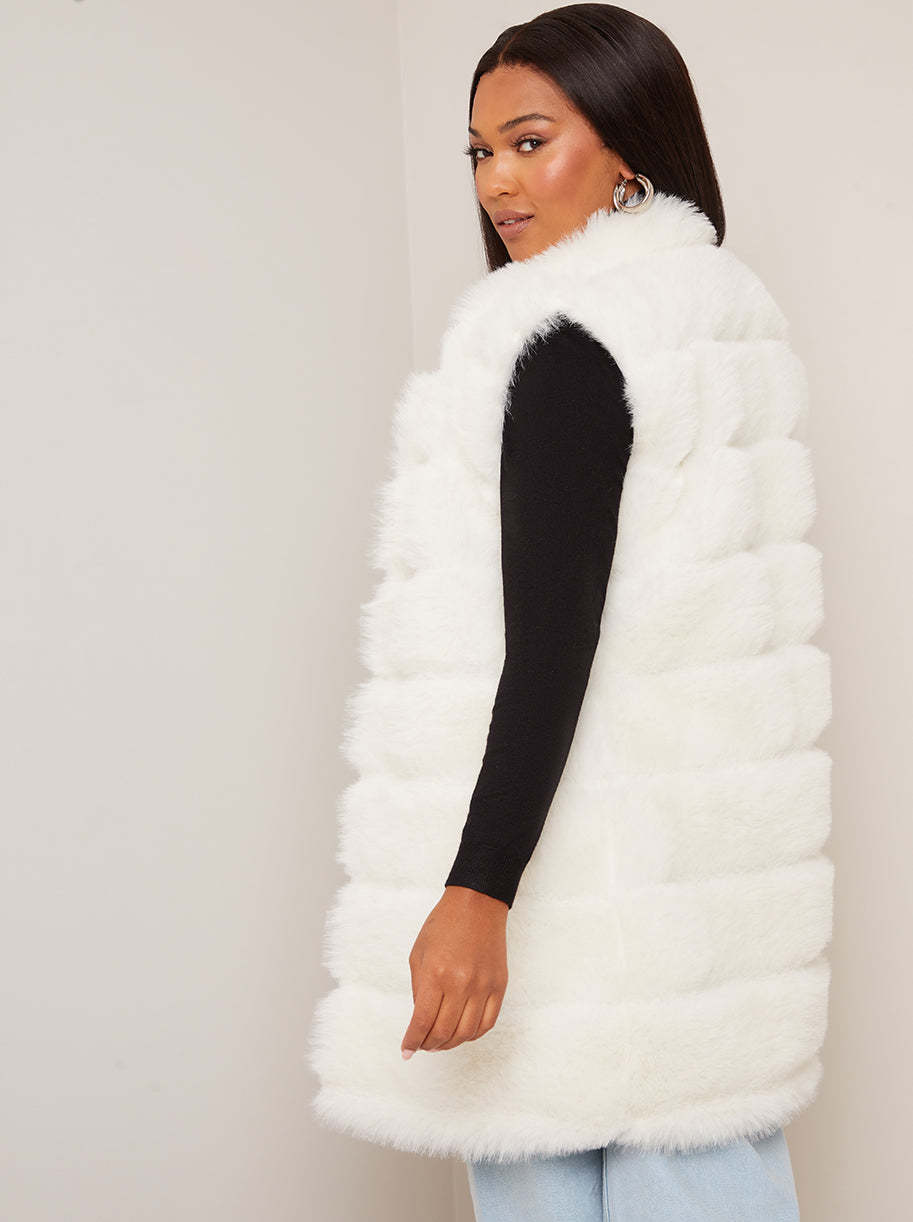 Faux Fur Stripe Gilet in Cream