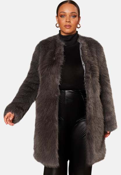 Shaggy Faux Fur Coat in Grey | Chi Chi London UK