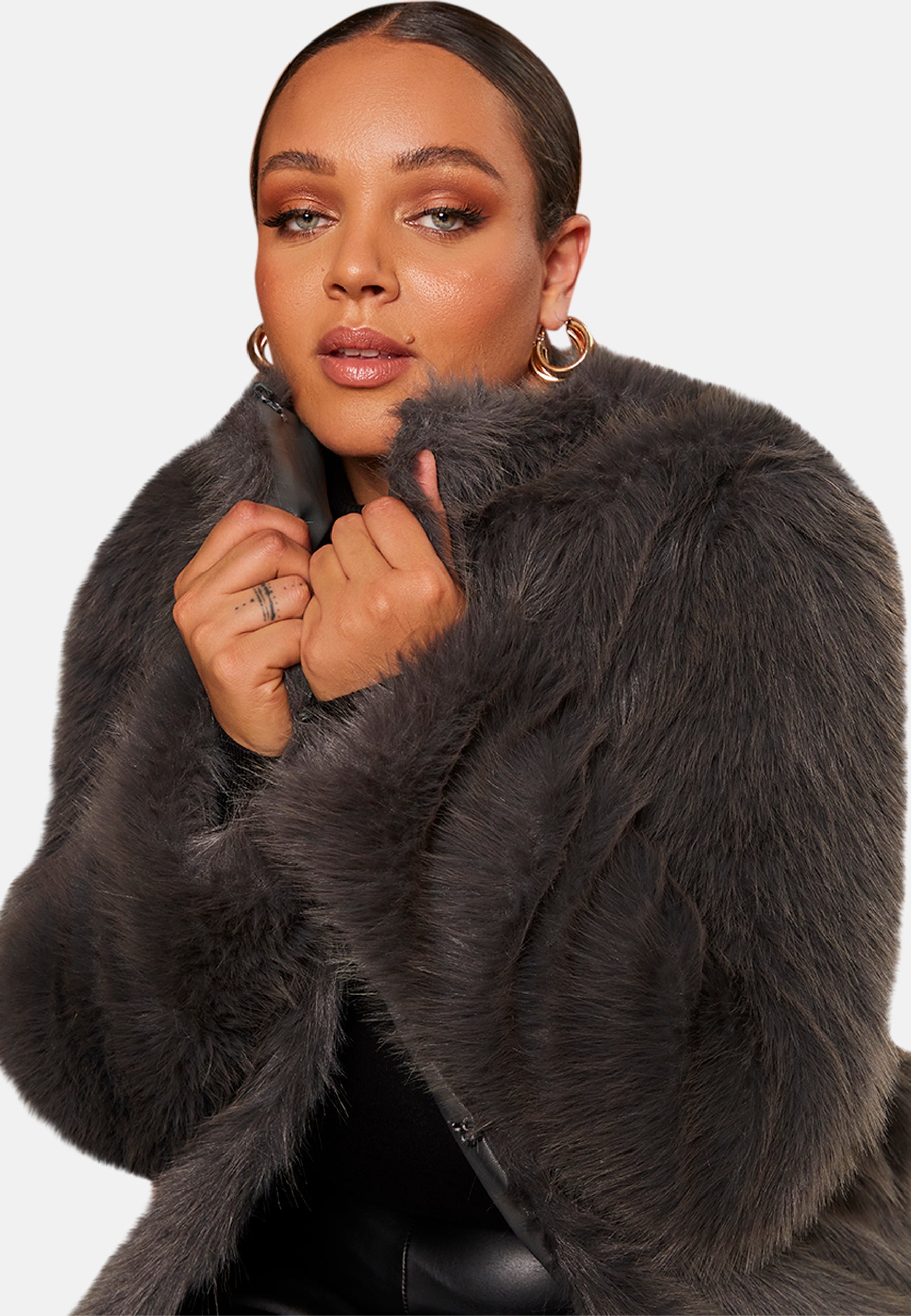 Shaggy Faux Fur Coat in Grey | Chi Chi London UK
