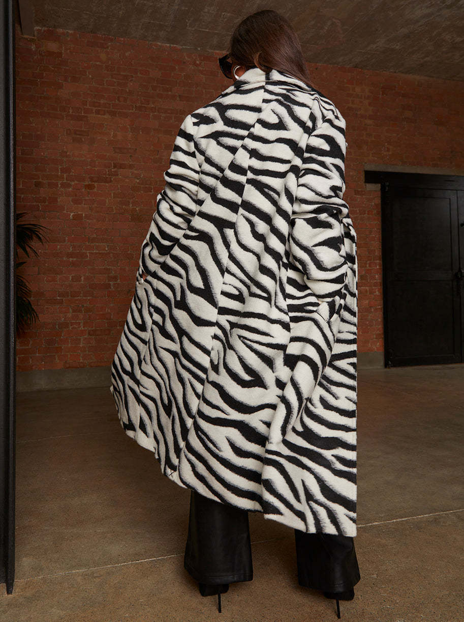 Zebra Longline Coat in Black & White