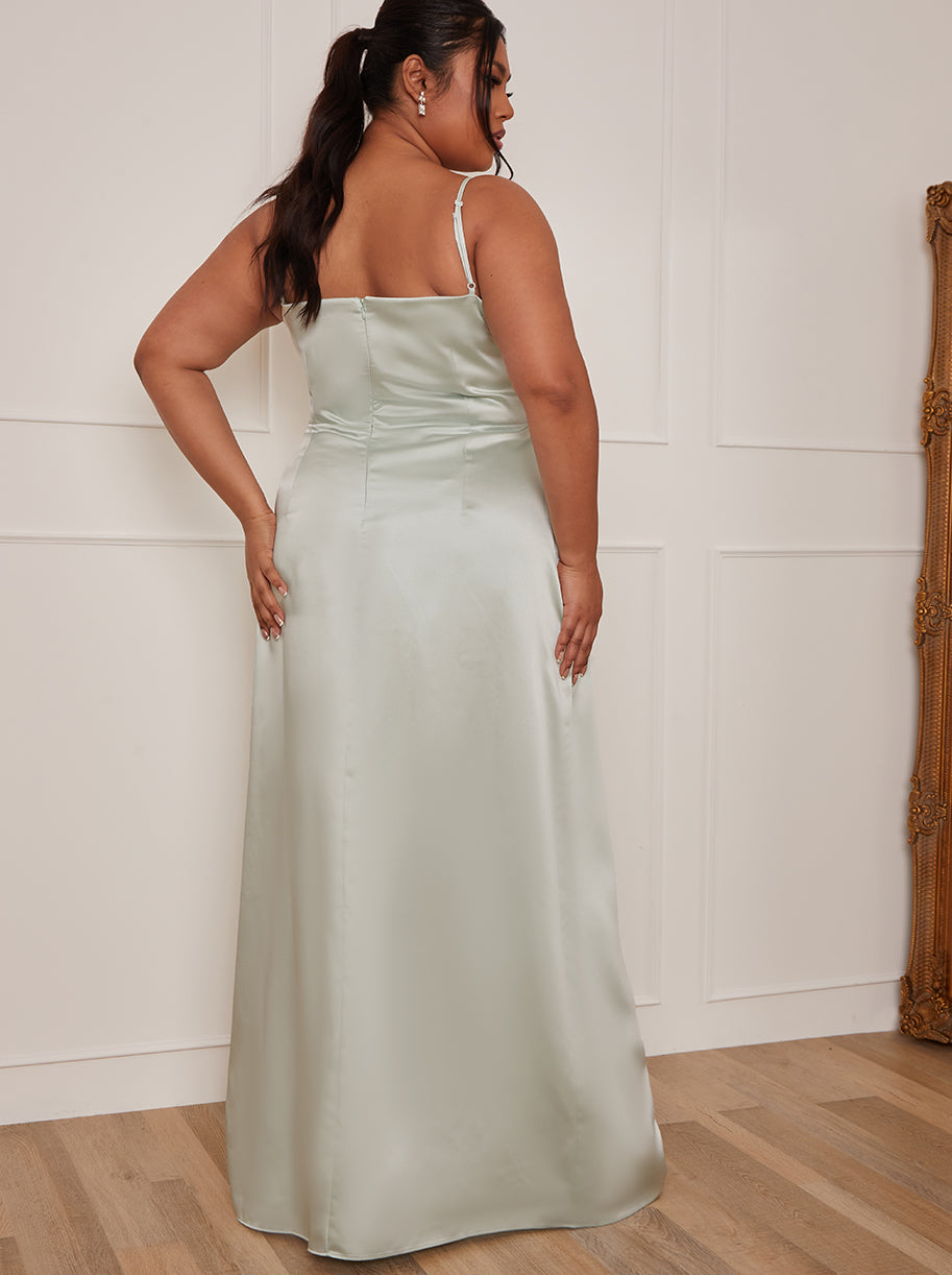 Plus Size Satin Cami Strap Maxi Dress in Mint