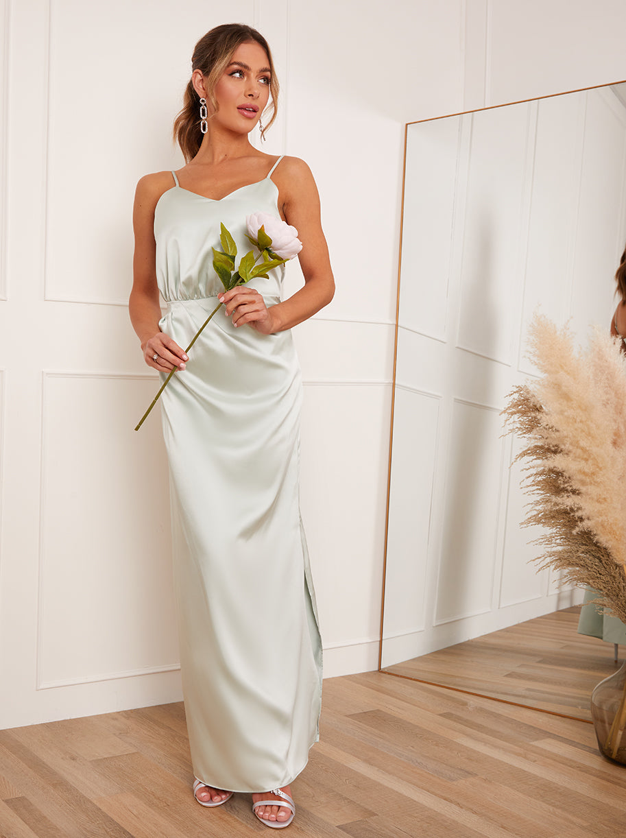 Satin Cami Strap Maxi Dress in Mint