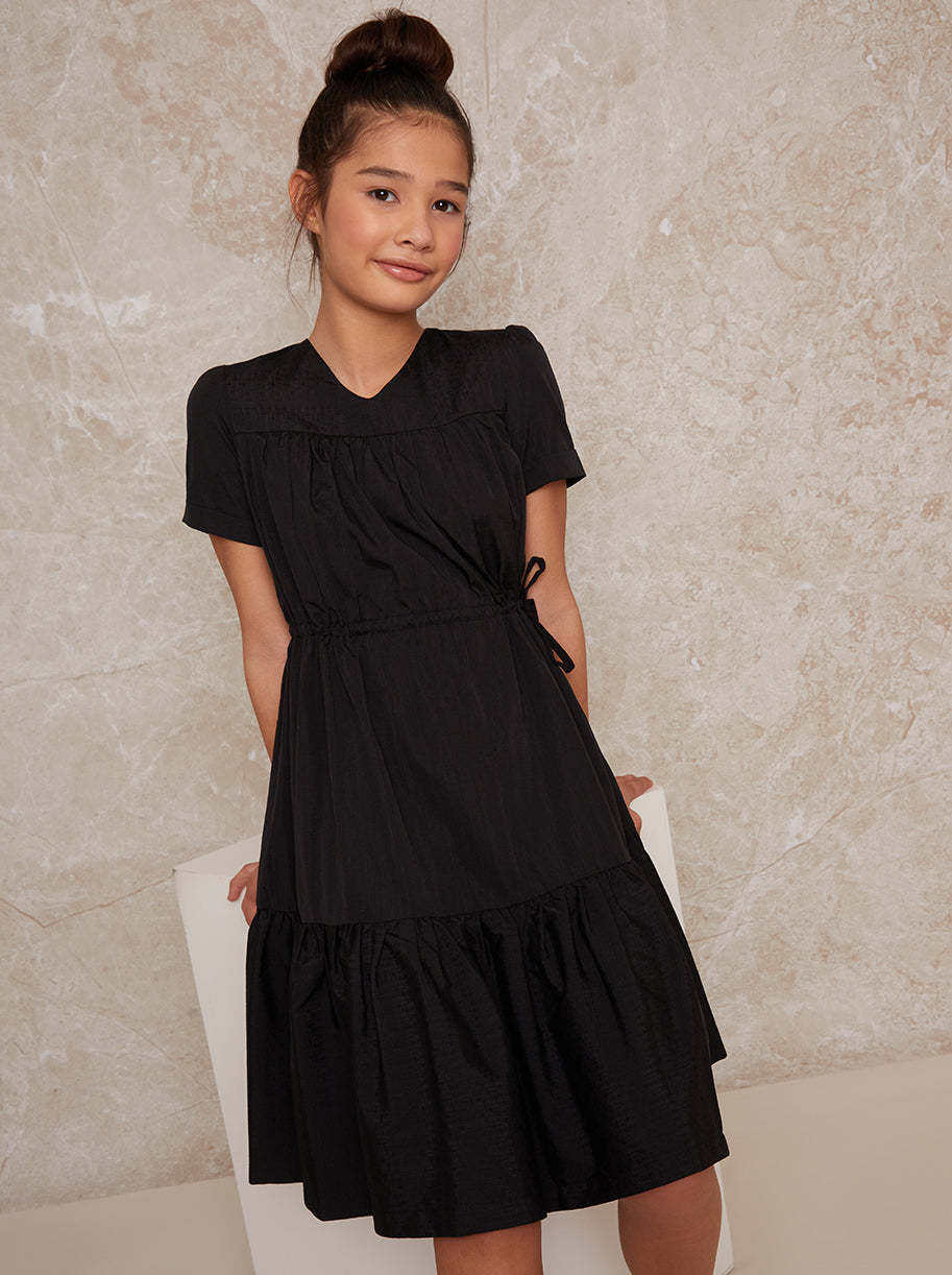 Girls Cap Sleeve Midi Dress in Black