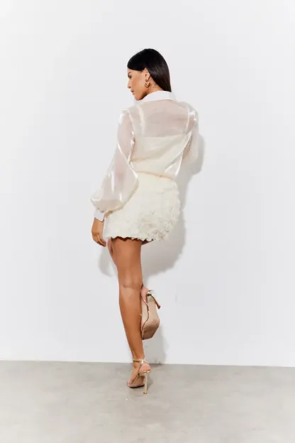 In The Style 3D Floral Mini Skirt in Cream