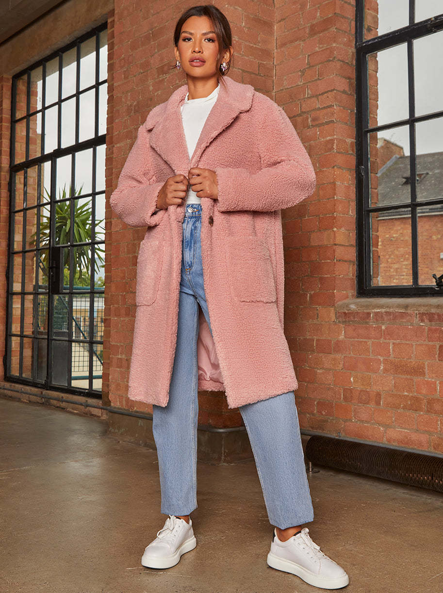 Teddy Coat in Blush Chi Chi London