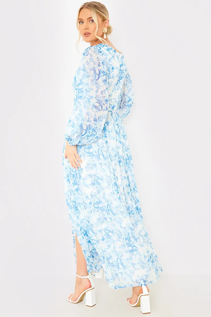 In The Style Floral Chiffon Pleated Split Detail Midaxi Dress