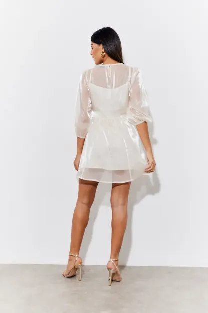 In The Style Cream Organza Babydoll Mini Dress