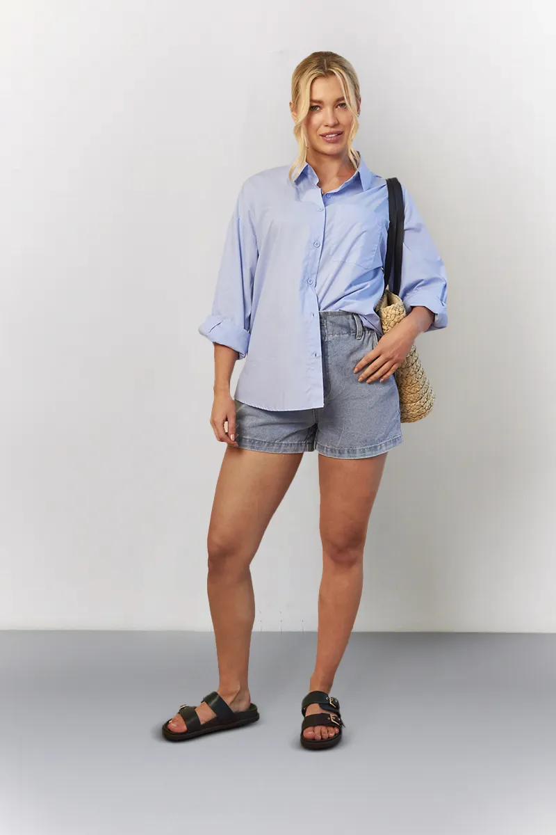 In The Style Denim Paper Bag Shorts in Light Blue
