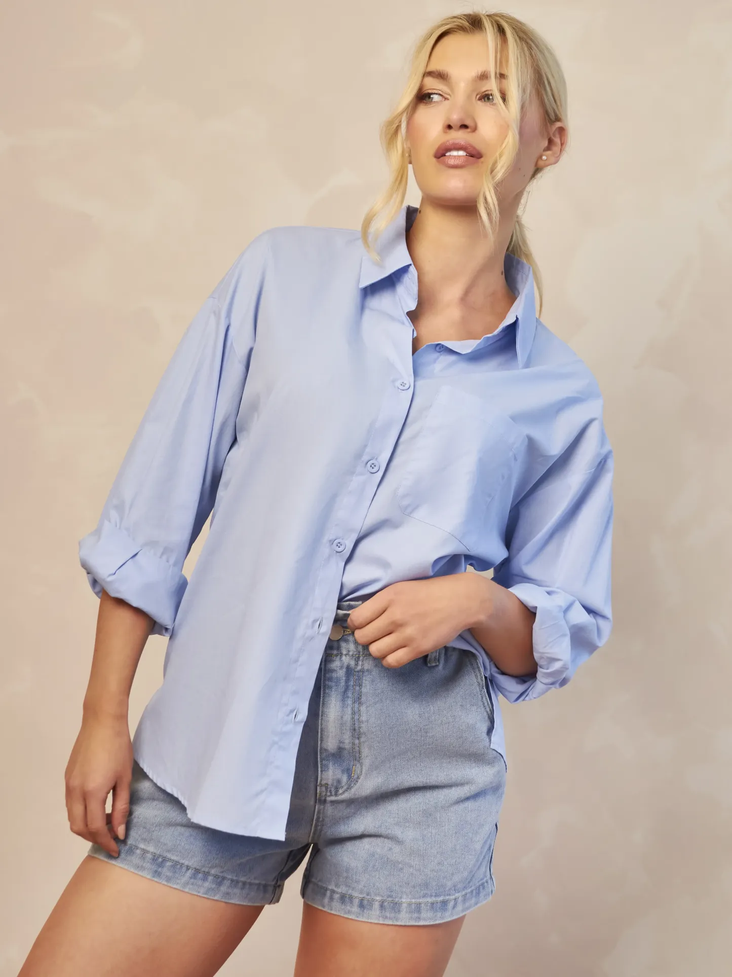In The Style Denim Paper Bag Shorts in Light Blue